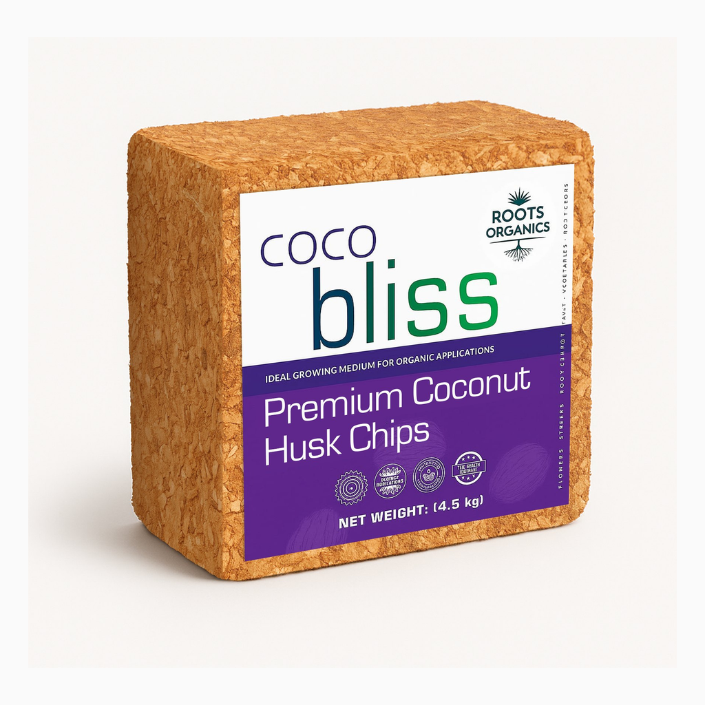 Roots Organics (4.5Kg) Coco Coir Chips - Coconut Husk for Potting Soil, Garden, & Seed Starter - Natural Coconut Mulch for Gardening - Compressed Coconut Chip for Soil Enhancer