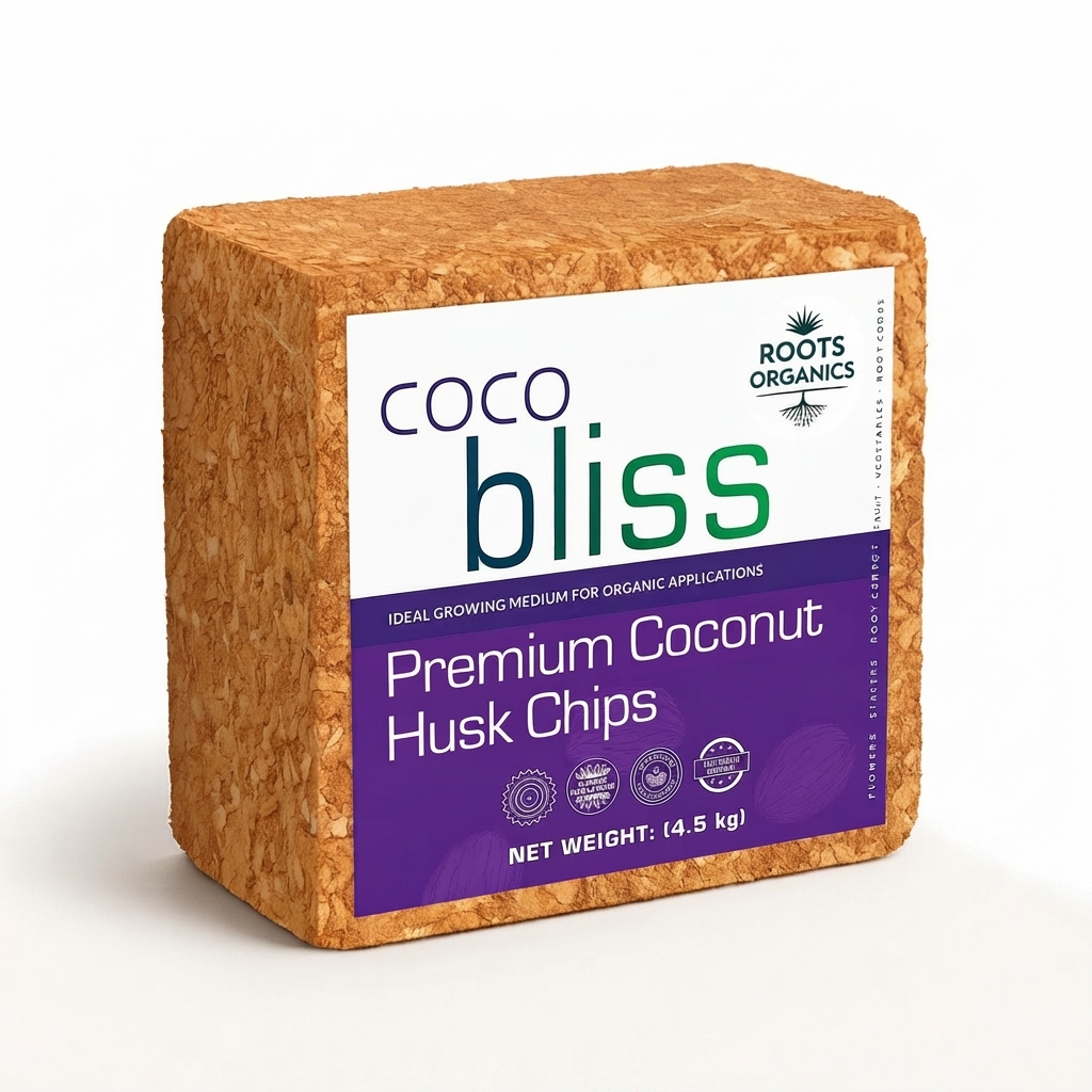 Roots Organics (4.5Kg) Coco Coir Chips - Coconut Husk for Potting Soil, Garden, & Seed Starter - Natural Coconut Mulch for Gardening - Compressed Coconut Chip for Soil Enhancer