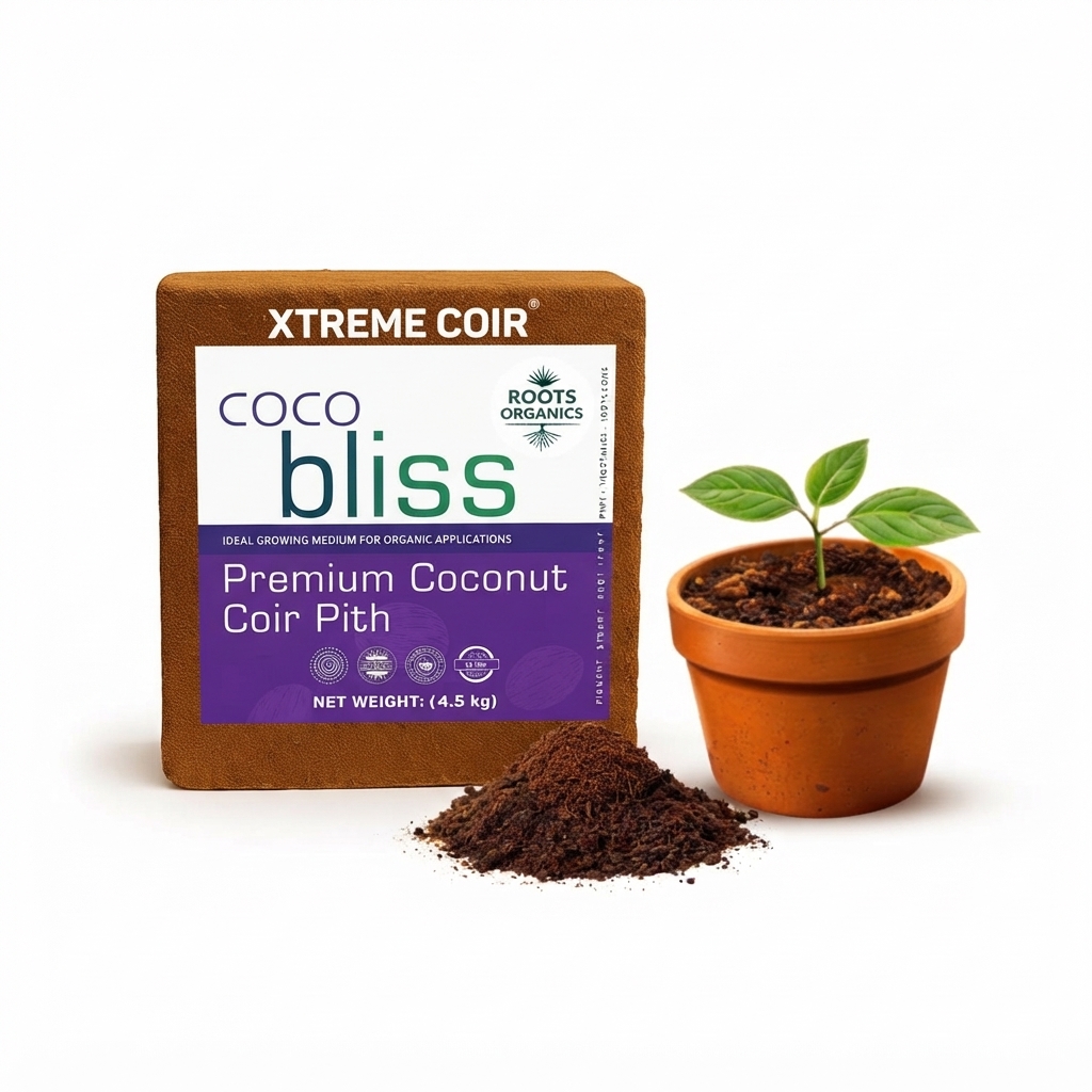 Roots Organics 4.5KG Coco Peat Block - Expands 75L | Organic Coconut Coir Pith Brick for Gardening, Potting Mix & Plant Soil | Ideal for Indoor & Outdoor Plants