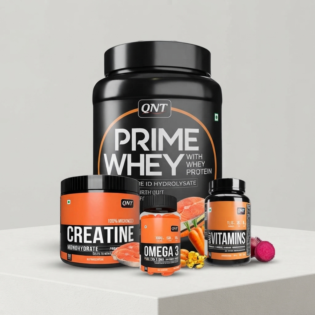 QNT Combo - 1kg Prime Whey, Multivitamin, Fish Oil, 90g Creatine
