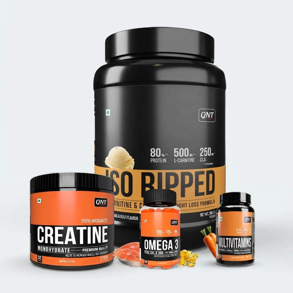 QNT Combo - 1kg Iso Ripped, Multivitamin, Fish Oil, 90g Creatine